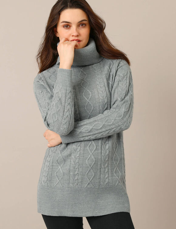 Pull tunique torsadé à col roulé (gris chiné) Pull tunique torsadé à col roulé (gris chiné)